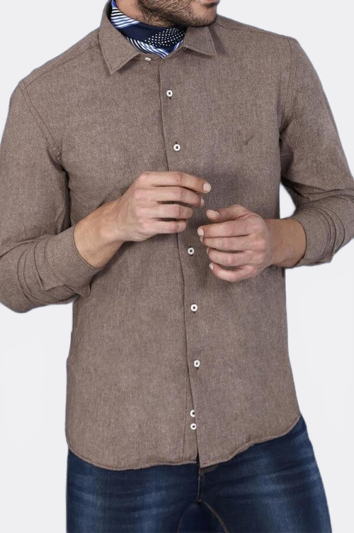 Patterned Wool Dark Brown Shirt - Wessi