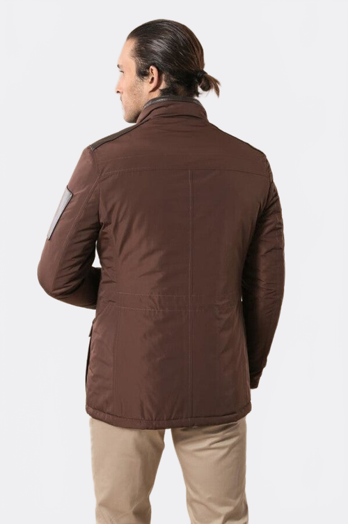 Leather Modeled Brown Slim Fit Quilted Jacket - Wessi