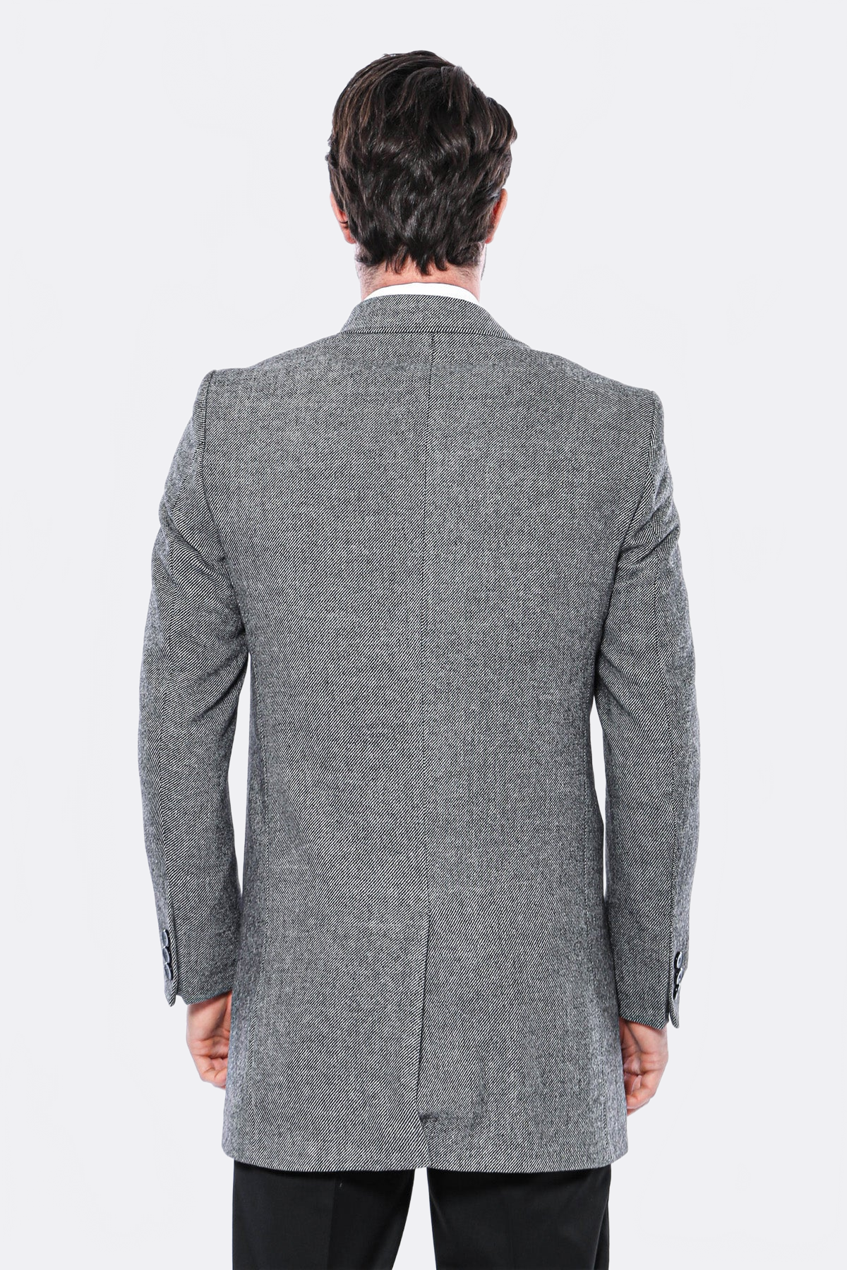 Cachet Peak Lapel Grey Men Long Coat - Wessi