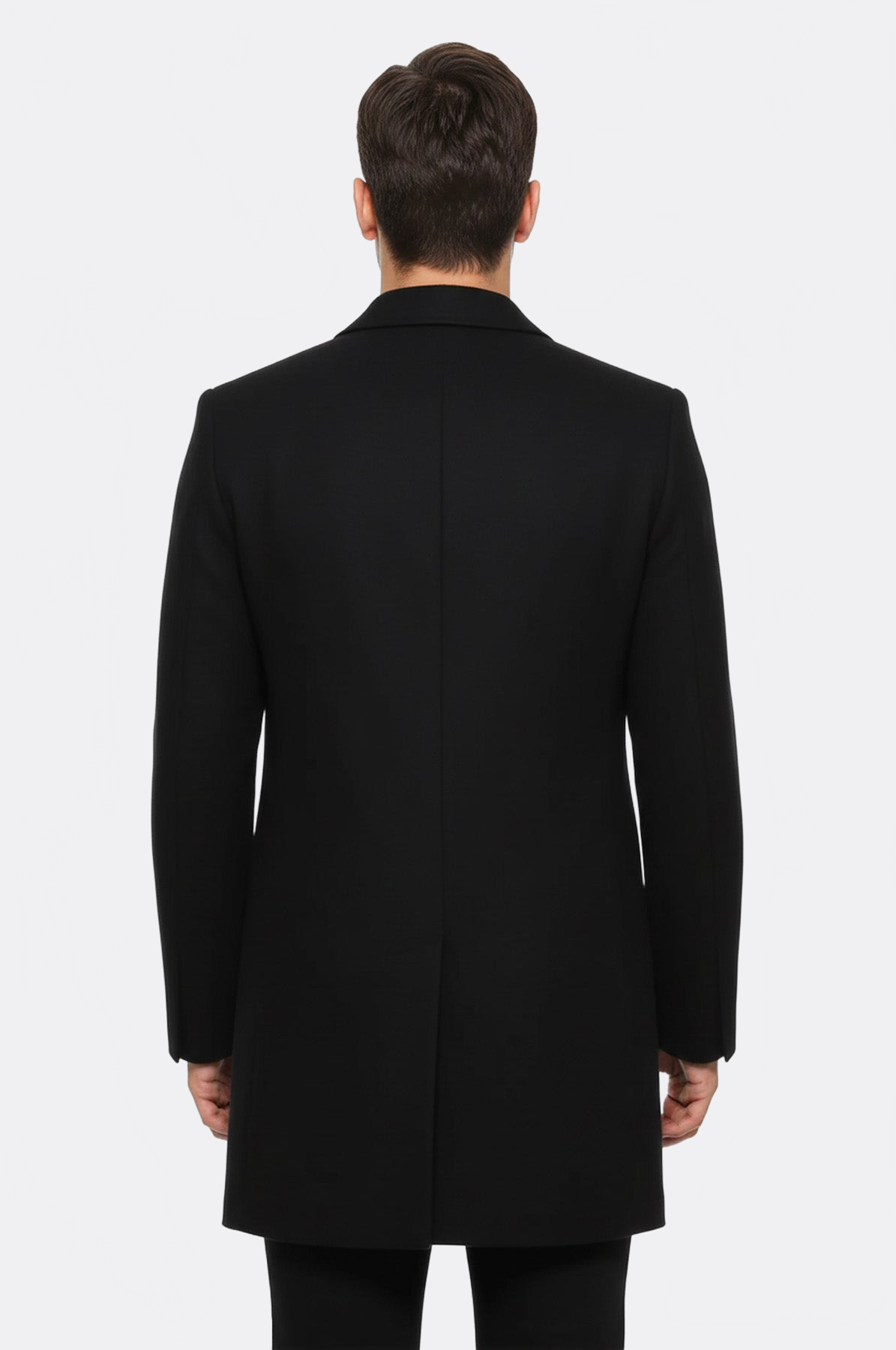 Wide Pointed Collar Over Knee Black Men Coat - Wessi