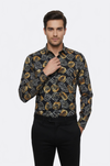 Floral Patterned Long Sleeves Slim Fit Black Men Shirt - Wessi