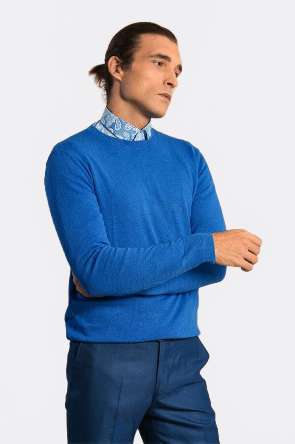 Circle Collar Indigo Color Sweater - Wessi