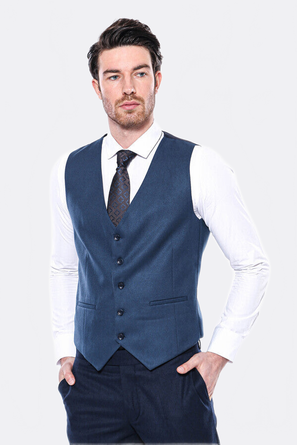 Navy Blue Plain Men's Vest | Wessi