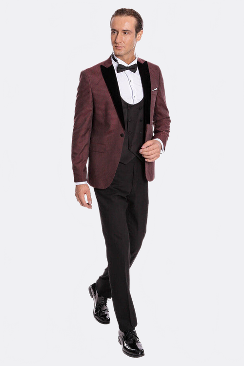 Plaid Patterned Burgundy Tuxedo | Wessi