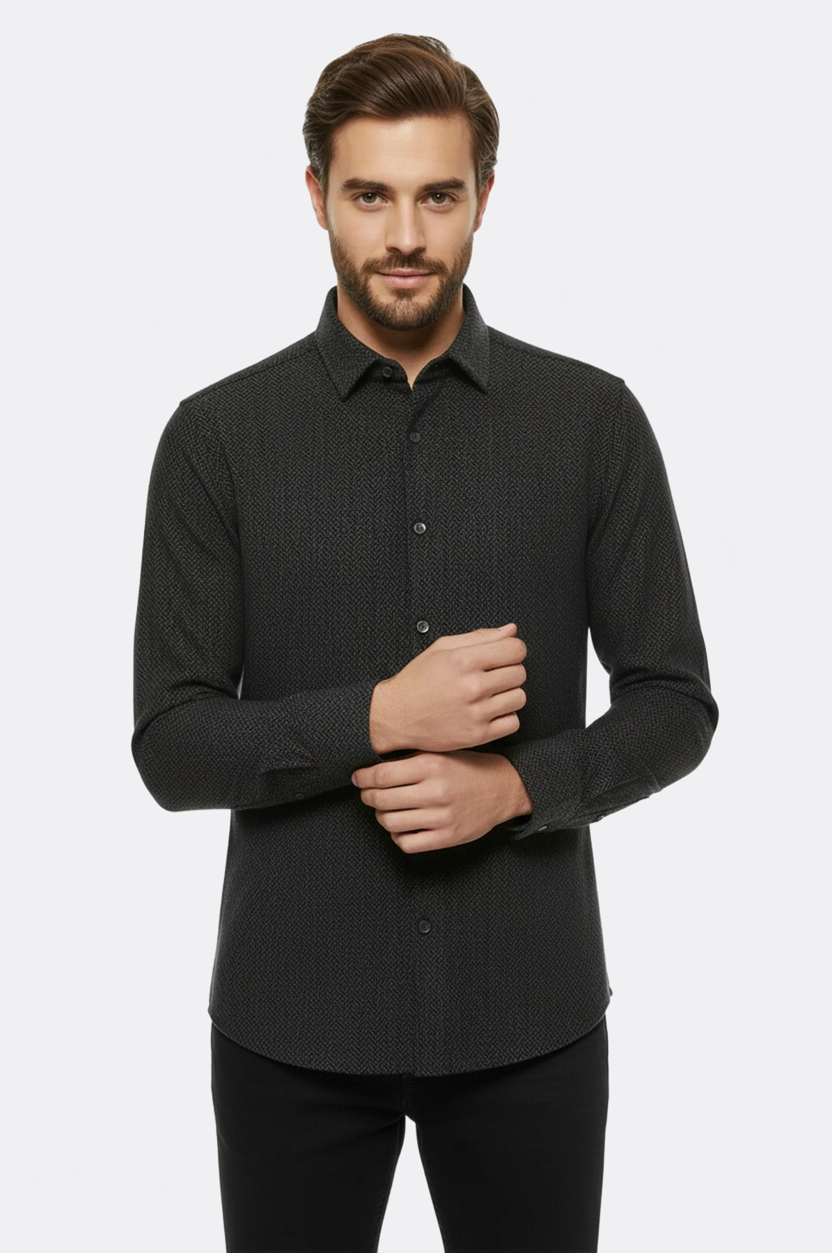 Herringbone Pattern Thick Dark Green Men Lumberjack Shirt - Wessi