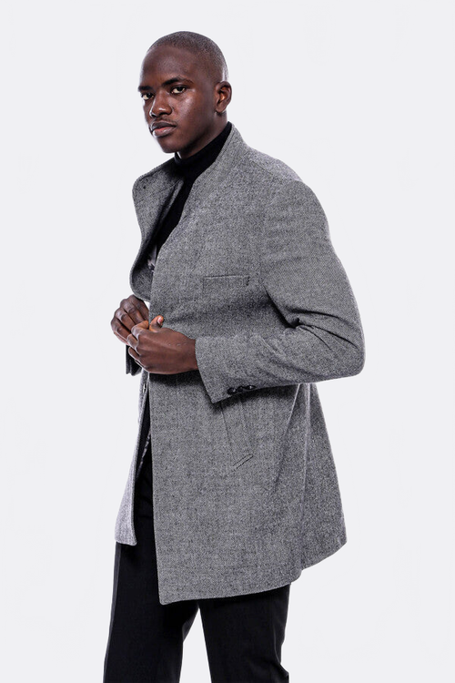 Mandarin Collar Grey Short Coat - Wessi