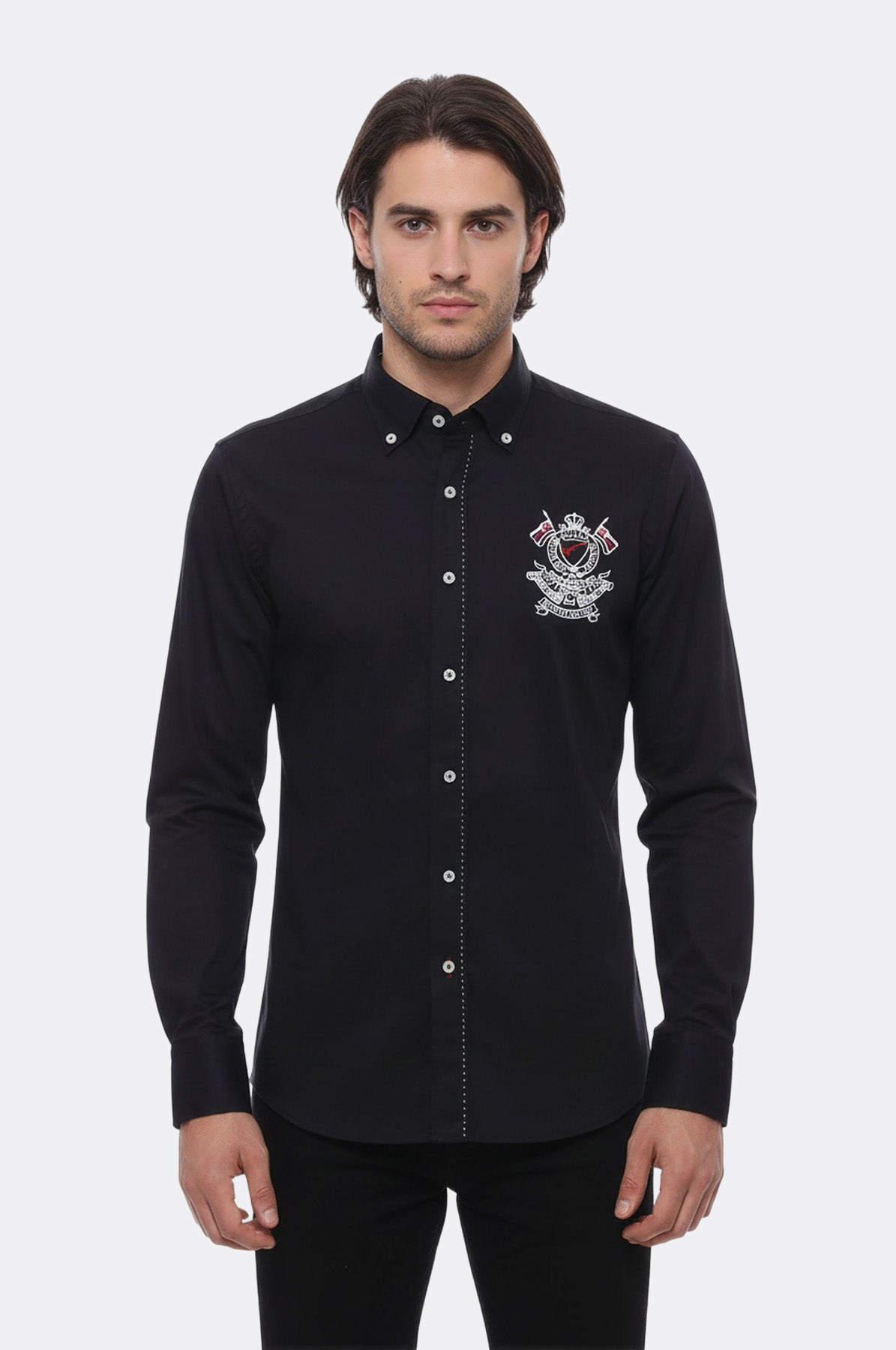 Emblemed Long Sleeve Black Shirt - Wessi