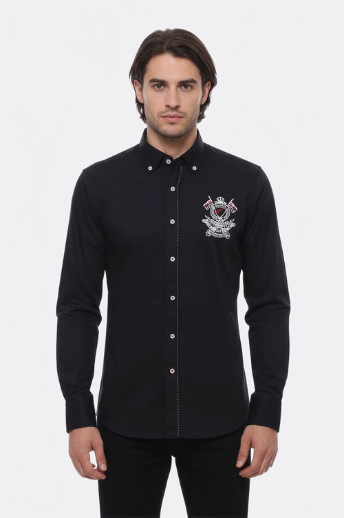 Emblemed Long Sleeve Black Shirt - Wessi
