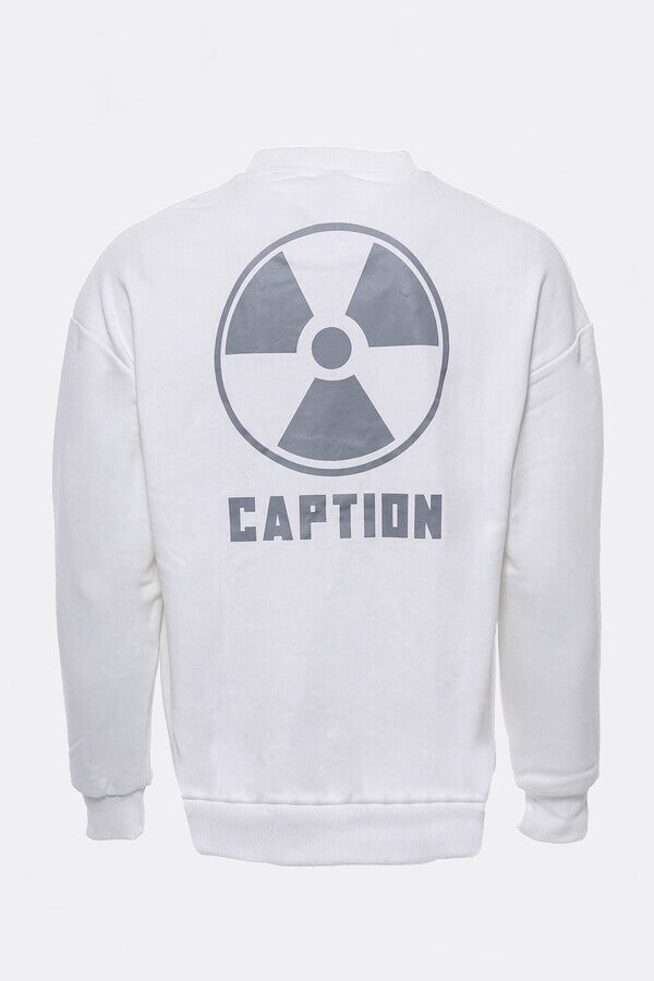 Crew Neck Both Side Printed White Sweatshirt - Wessi