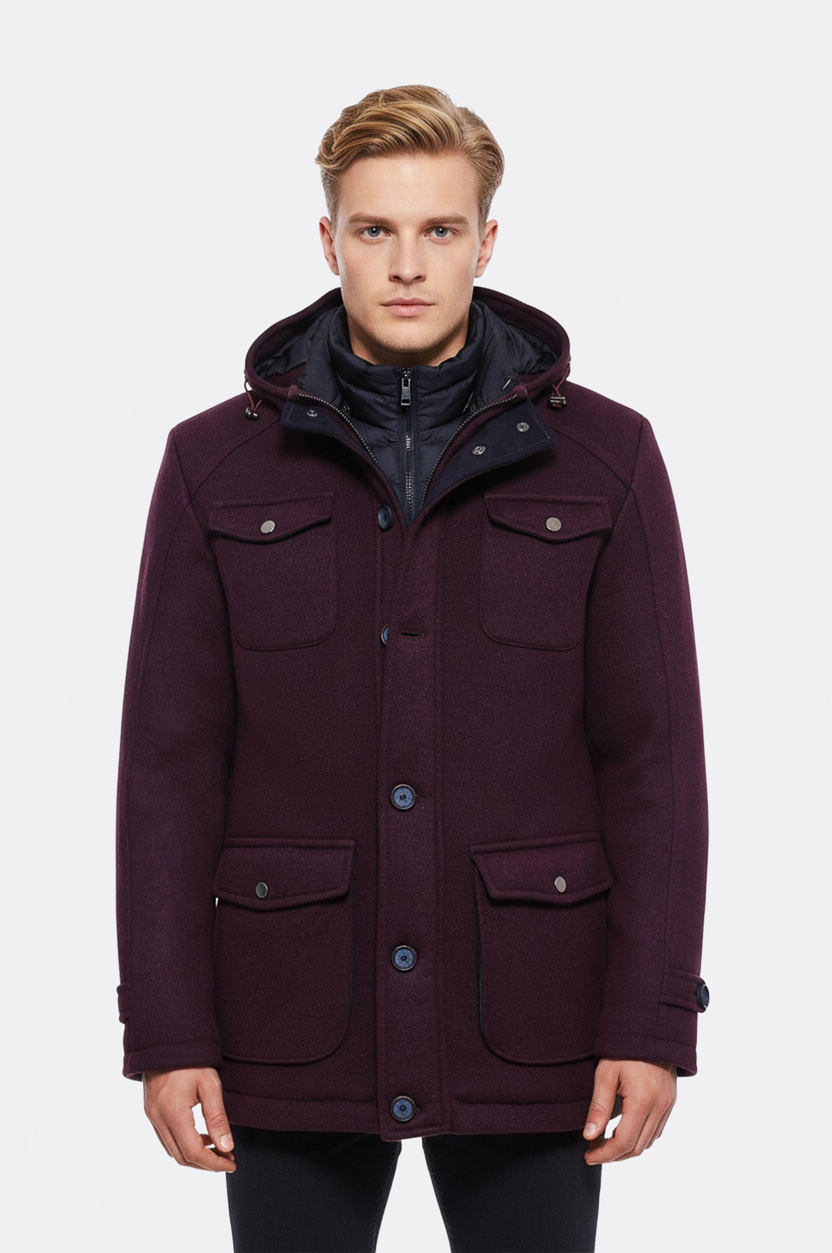 Claret Red Felt Hooded Coat - Wessi