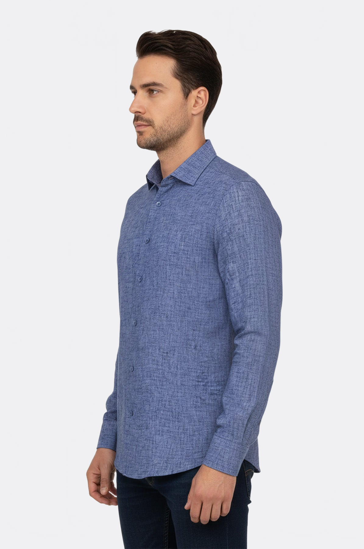 Slim Fit Patterned Navy Blue Men Shirt - Wessi