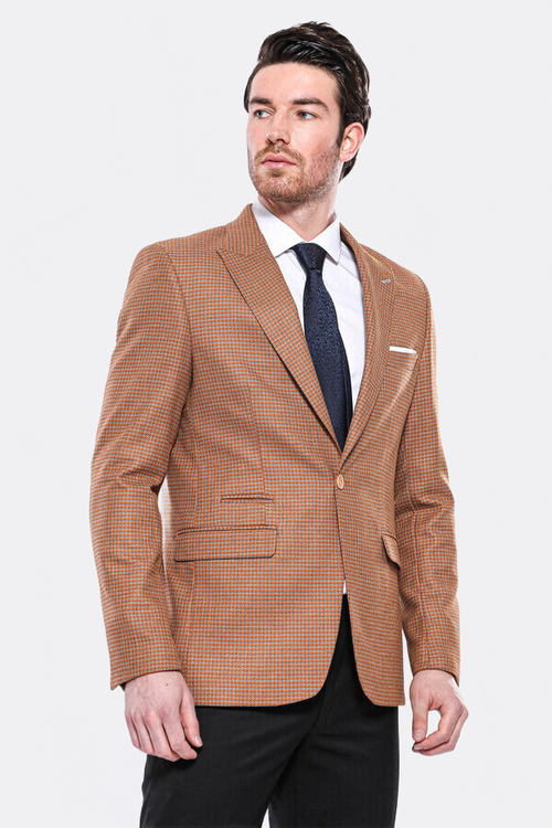 Patterned Orange Slim-Fit Blazer - Wessi