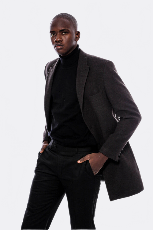 Wide Pointed Collar Smoked Over Knee Men Coat - Wessi