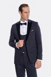Velvet Lapel Slim Fit Navy Blue Men Tuxedo - Wessi