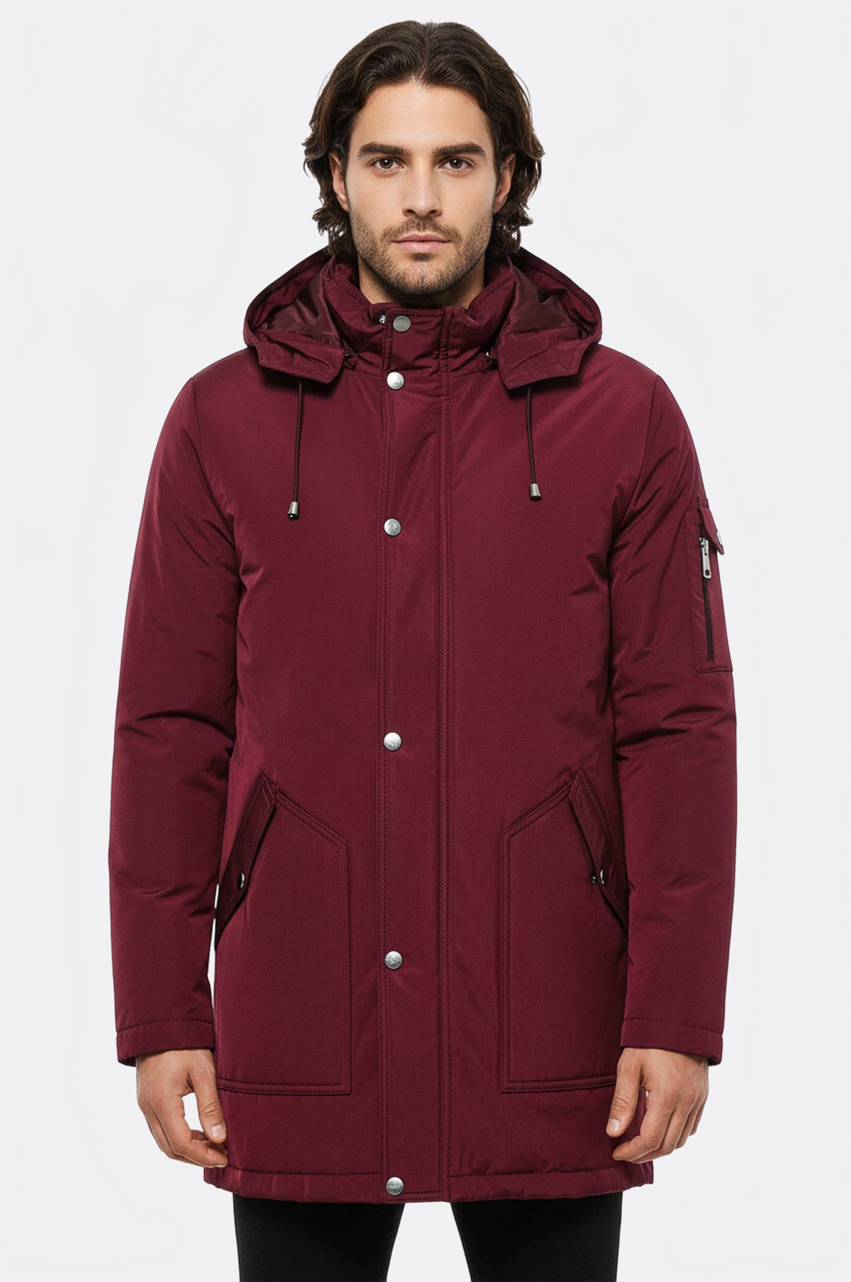 Burgundy Pocket Hooded Men's Coat - Wessi