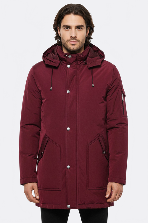 Burgundy Pocket Hooded Men's Coat - Wessi