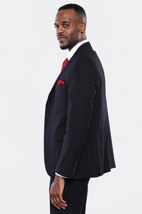 Plain Black 3-Piece Men's Suit - Wessi