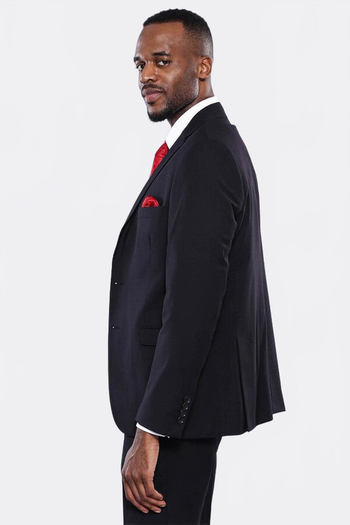 Plain Black 3-Piece Men's Suit - Wessi