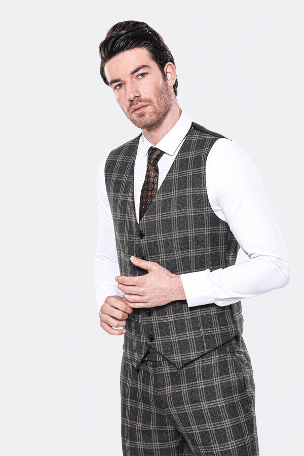 Black Plaid Men Vest - Wessi