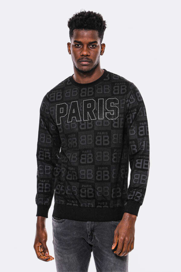 Black Printed Slim Fit Sweatshirt - Wessi