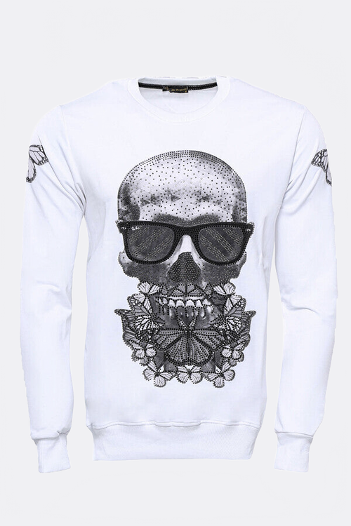 Skull Printed White Sweatshirt - Wessi