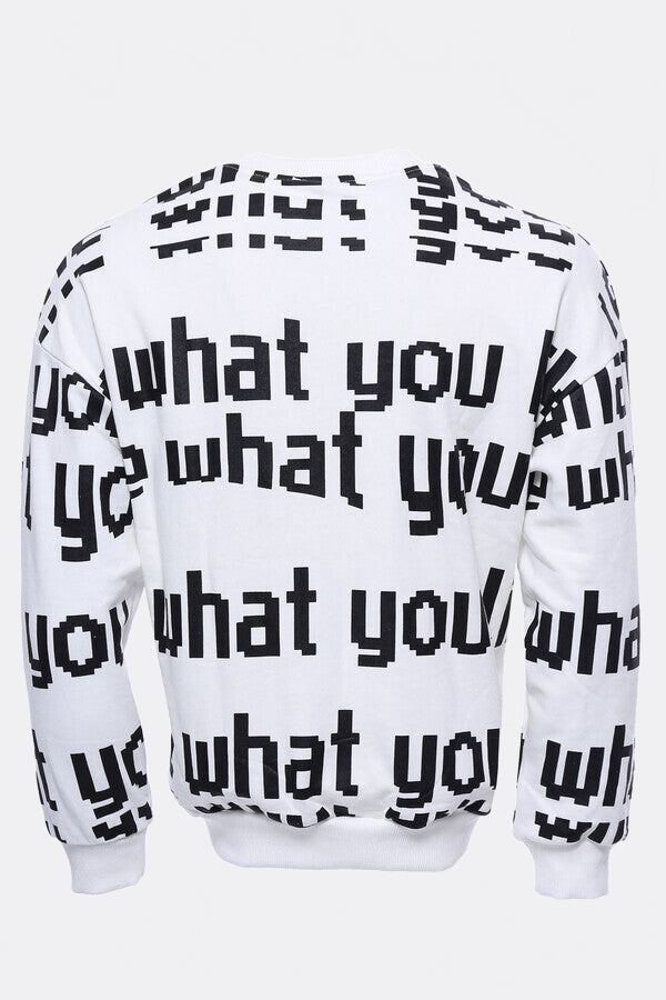 White Printed Circle Neck Sweatshirt - Wessi