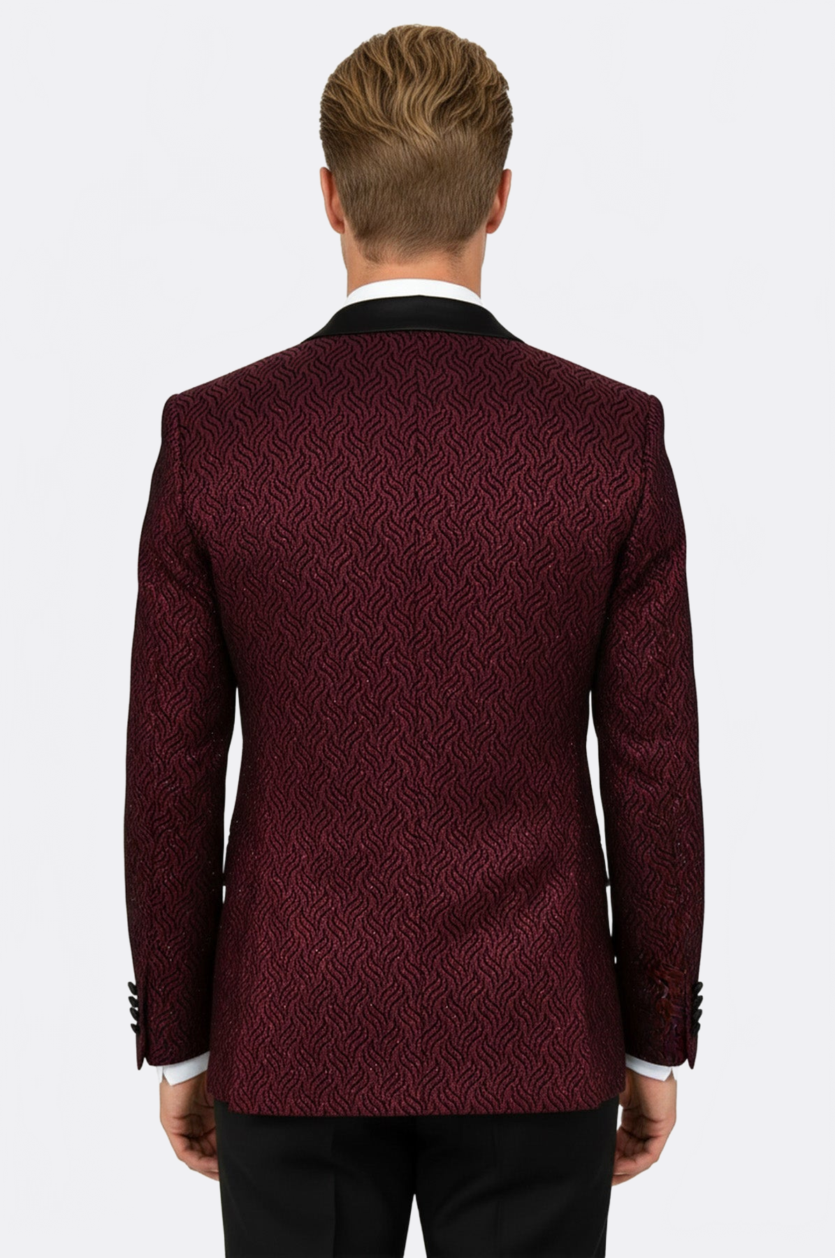 Shiny Patterned Burgundy Prom Blazer - Wessi