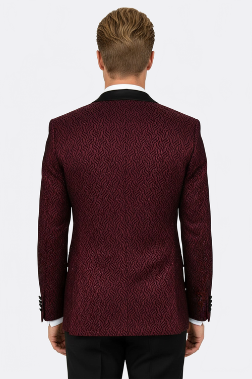 Shiny Patterned Burgundy Prom Blazer - Wessi