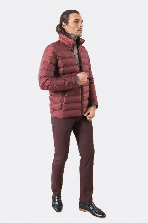Quilted Standing Collar 2 Pockets Short Men Down Coat - Wessi