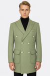 Metal Buttons Wool Cashmere Green Men Double Breasted Coat - Wessi
