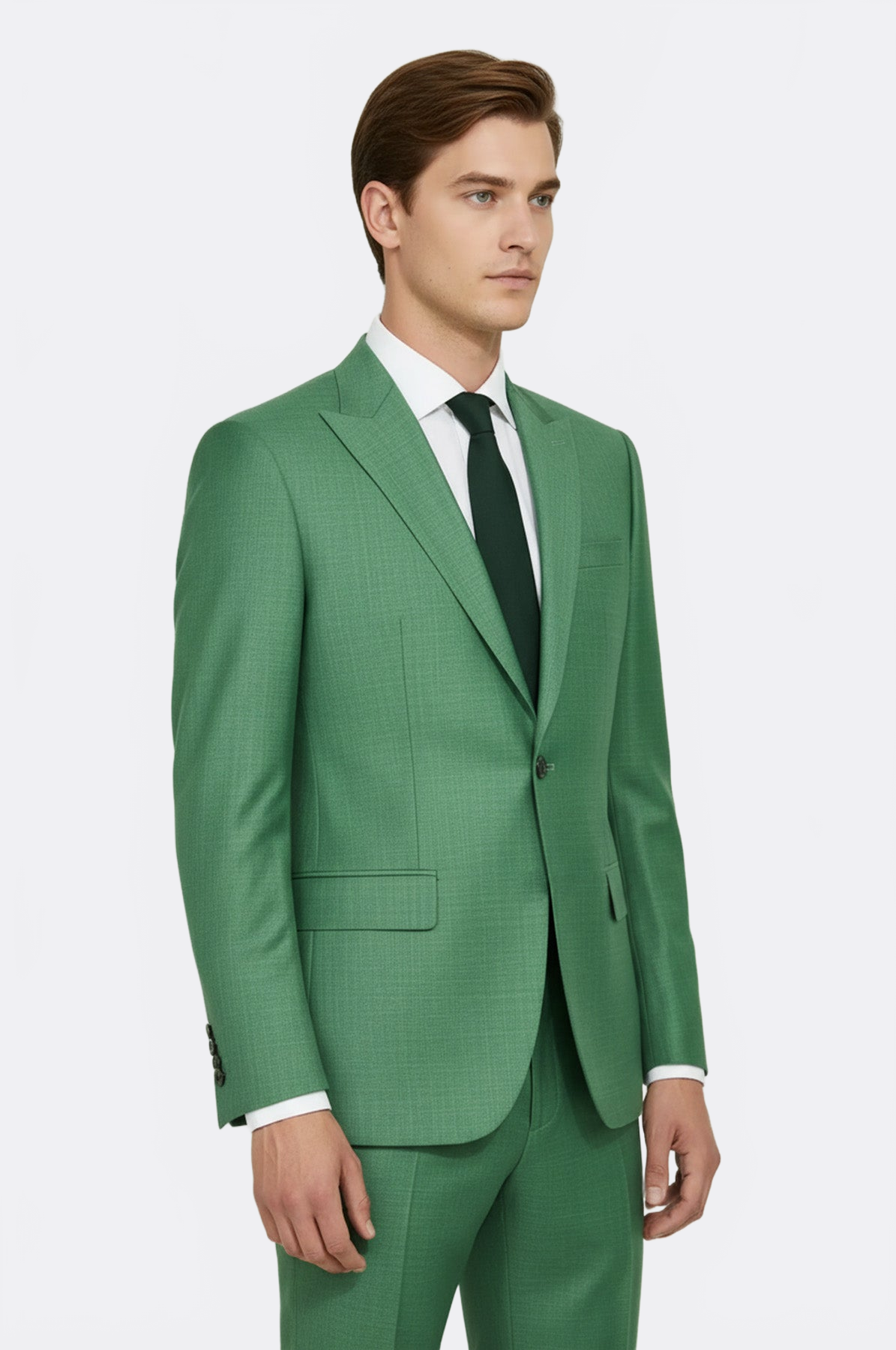 Two Piece Slim Fit Single Button Green Men Suit - Wessi