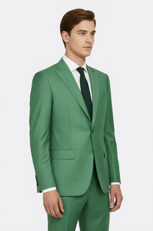 Two Piece Slim Fit Single Button Green Men Suit - Wessi