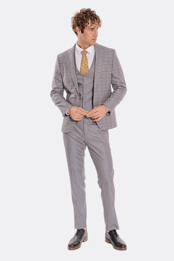 Checked Slim Fit Light Blue Men Suit - Wessi