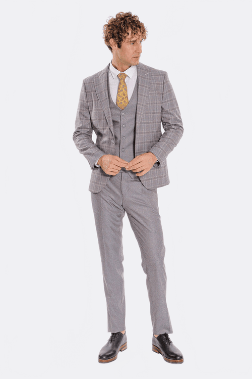 Checked Slim Fit Light Blue Men Suit - Wessi