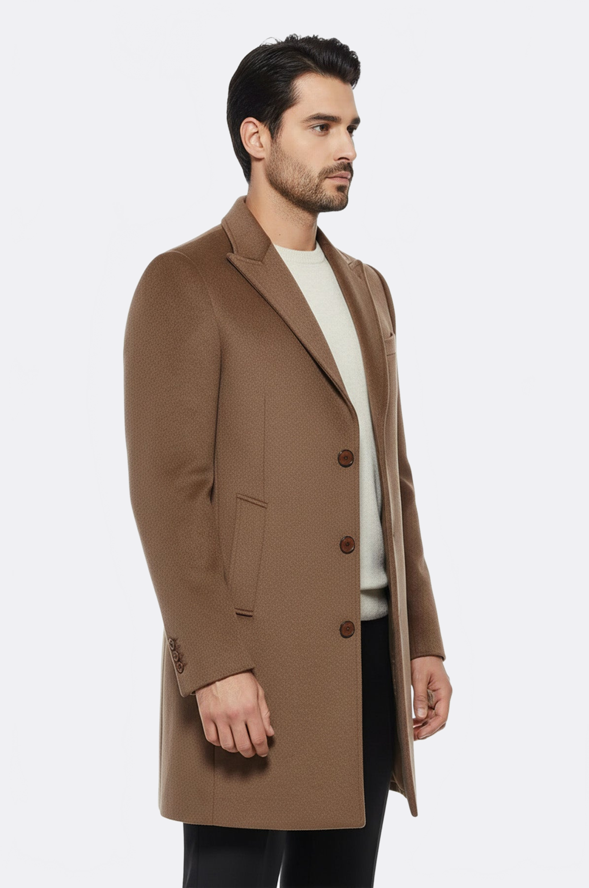Brown Men Long Coat - Wessi