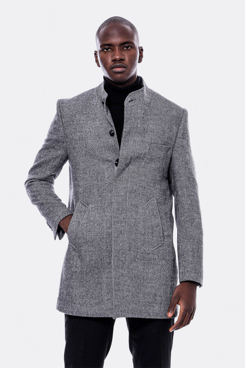 Mandarin Collar Grey Short Coat - Wessi