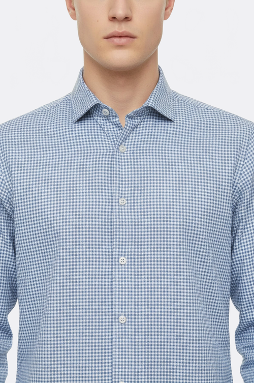 Houndstooth Pattern Sky Blue Men Shirt - Wessi