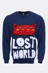 Navy Circle Neck Cat Printed Sweatshirt - Wessi