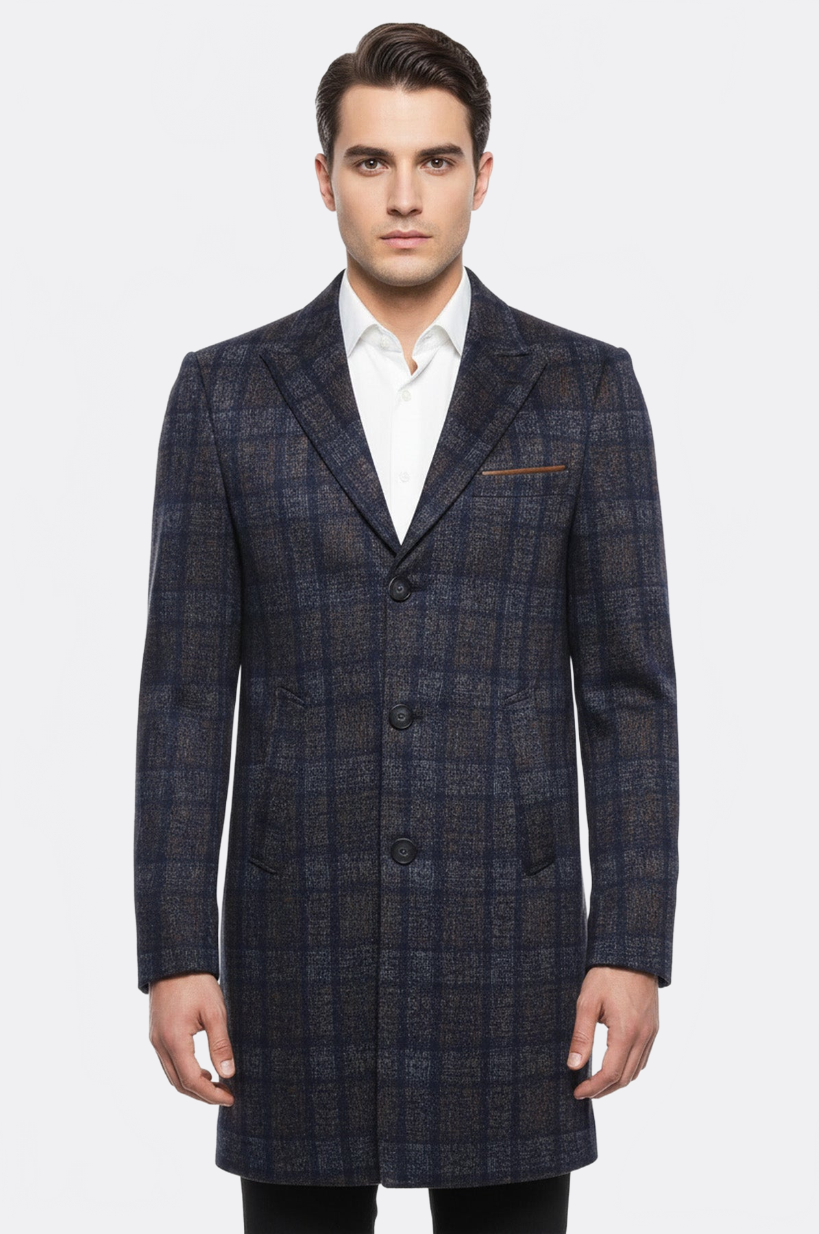 Plaid Over Knee Smoked Men Coat - Wessi