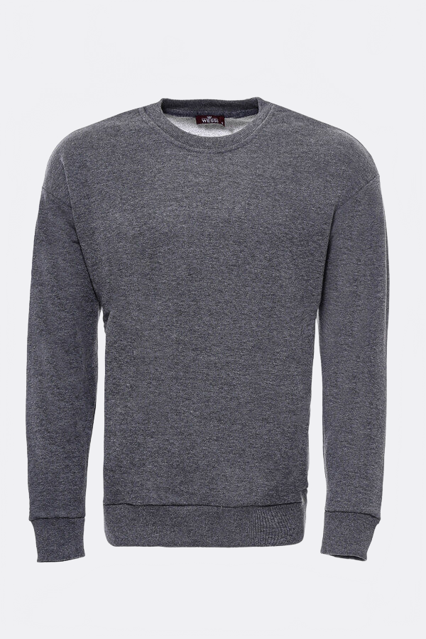 Dark Grey Plain Circle Neck Sweatshirt - Wessi