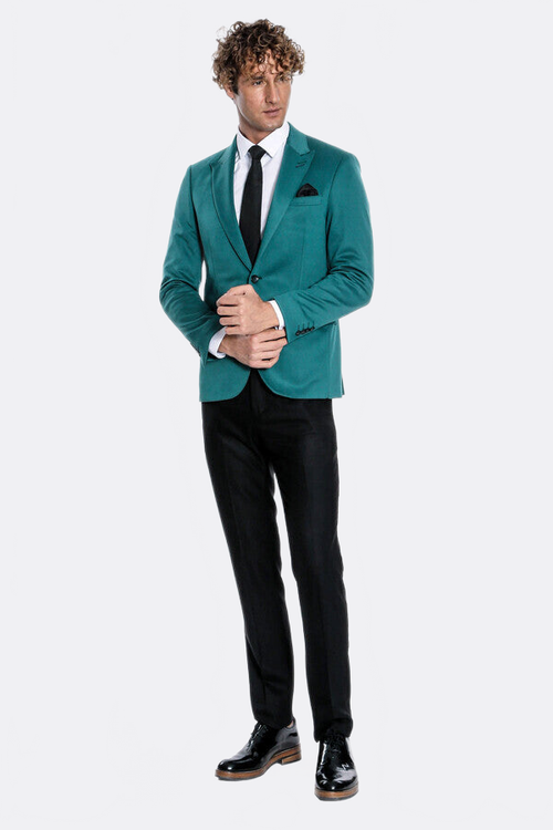 Cotton Slim Fit Plain Green Men Blazer - Wessi