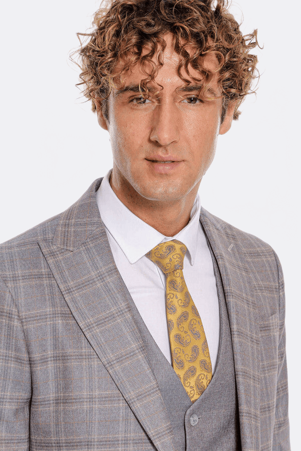 Checked Slim Fit Light Blue Men Suit - Wessi