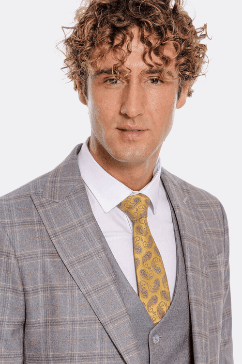 Checked Slim Fit Light Blue Men Suit - Wessi