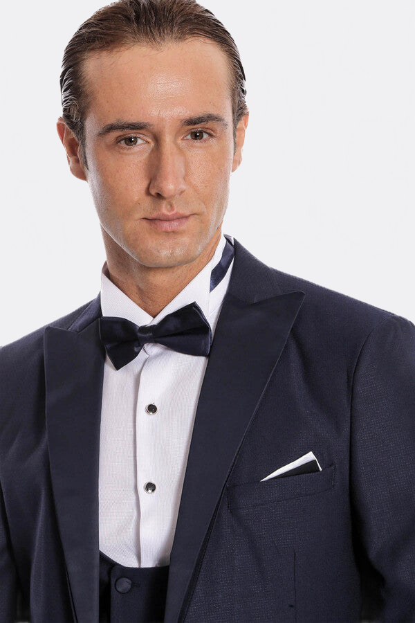 Navy Blue Vested Tuxedo - Wessi