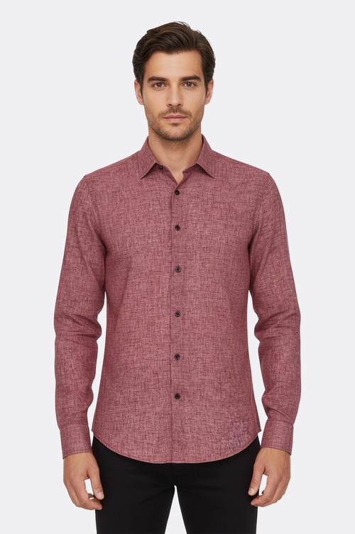 Slim Fit Patterned Burgundy Men Shirt - Wessi