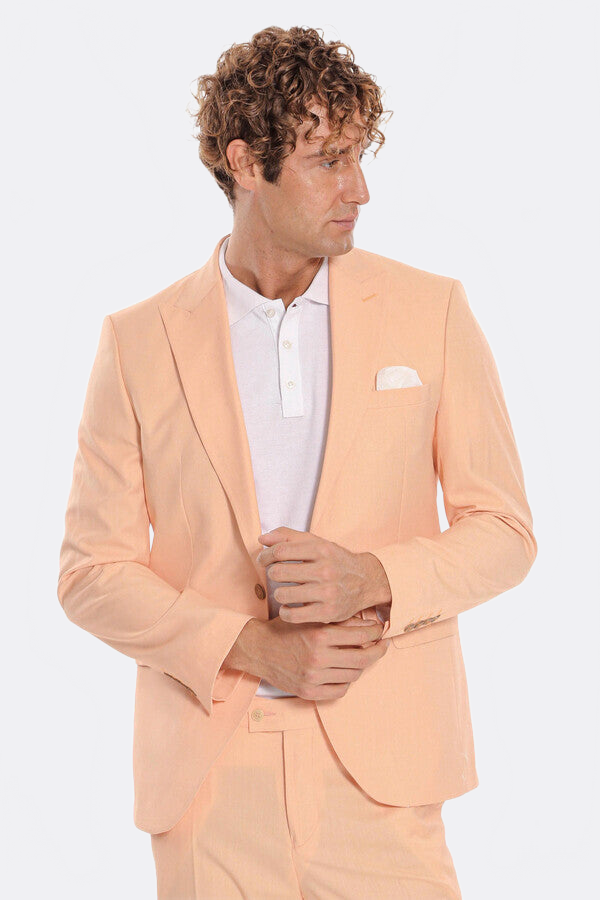 Patterned 2 Piece Slim Fit Yellow Men Suit - Wessi