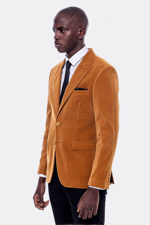 Wide Peak Lapel Velvet Yellow Blazer - Wessi