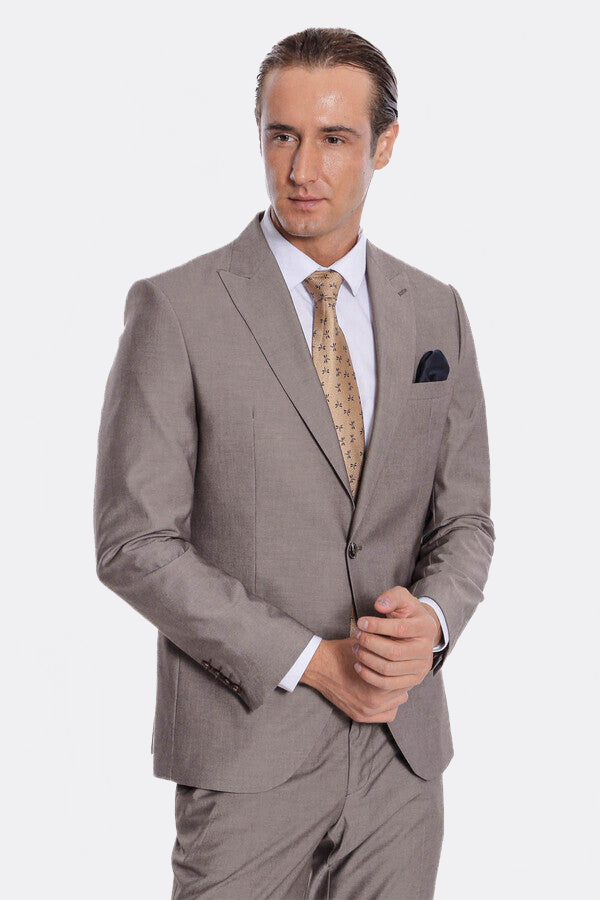 Plain 2 Piece Slim Fit Light Brown Men Suit - Wessi