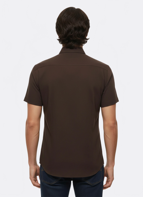 Short Sleeve Cotton Brown Men Shirt - Wessi