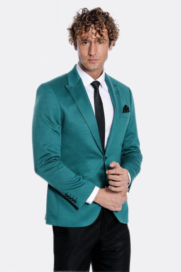 Cotton Slim Fit Plain Green Men Blazer - Wessi